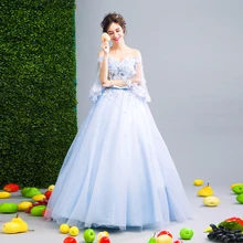 Angel Wedding Dress Marriage Bride Bridal Gown Vestido De Noiva Fairy, blue, handmade petals 2017 257