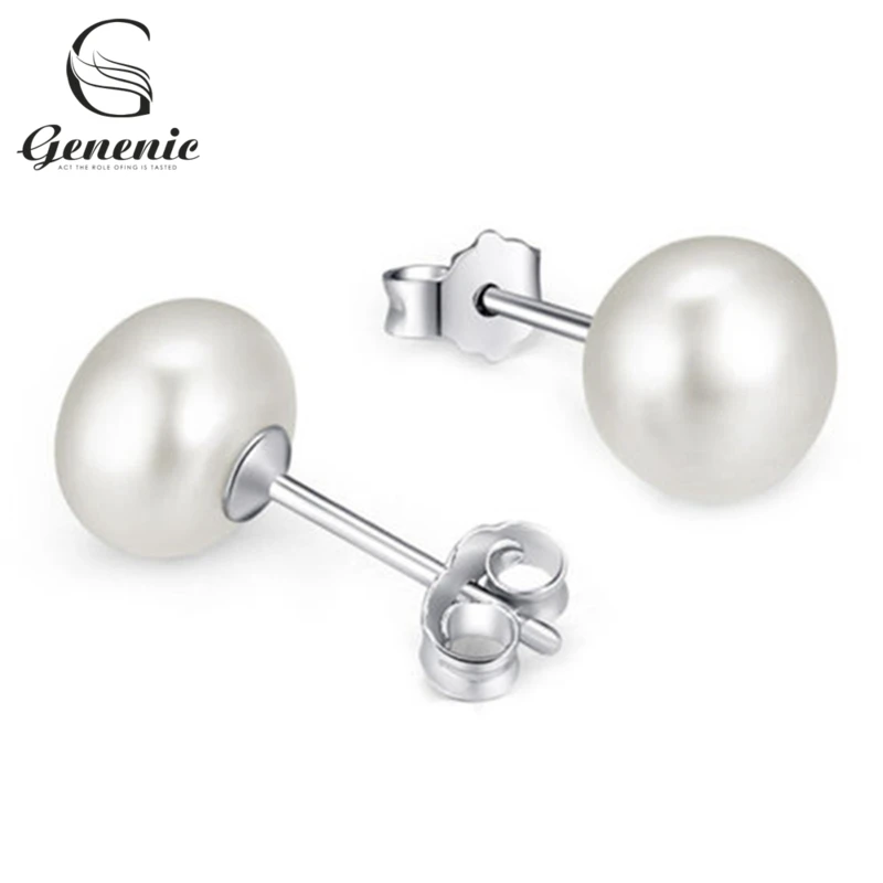 

1 Piar Fashion White New Pearl Hot Silver Plated Ear Studs Earrings Lady Women Elegant Charm Jewelry New