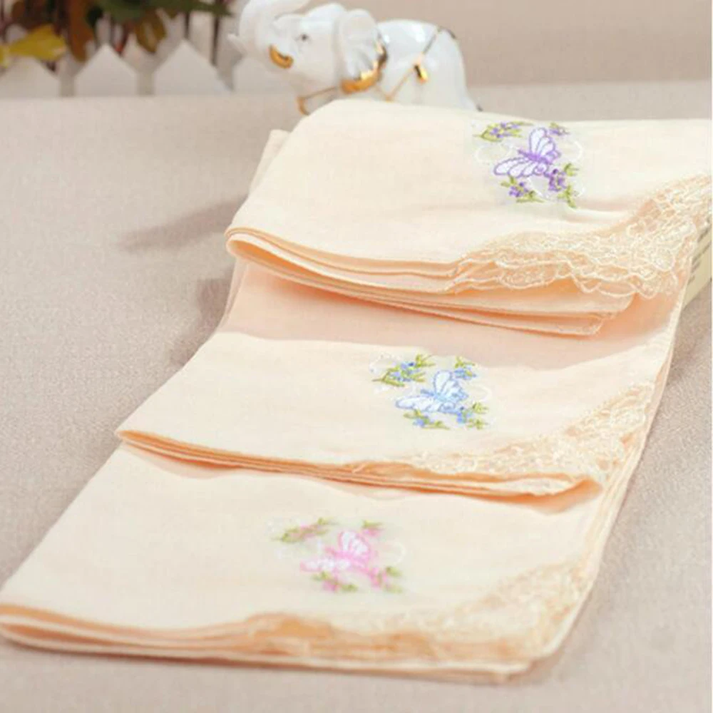  Handkerchief 12 Pcs Cotton Floral Embroidered Scarf Printed Lace Square Towel Women Children Scarf 