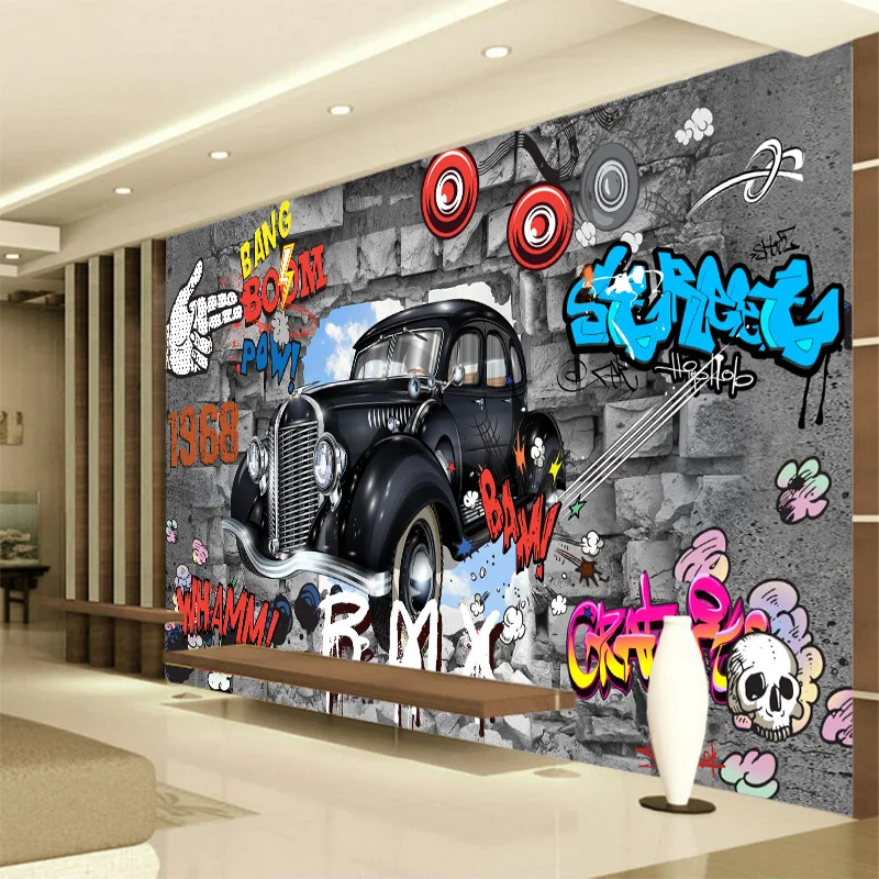 

Customized mural large 3D painting with colorful Dynamic Nostalgia box coffer room as background wallpaper in KTV public stage