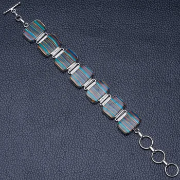 

Natural Rainbow Calsilica 925 Sterling Silver Bracelet 6 3/4-8" P2033