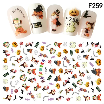 Наклейки для ногтей на Хэллоуин, самоклеющиеся наклейки для ногтей серии s F, самоклеящиеся наклейки для ногтей, дизайн для маникюра, NBF - Цвет: F259