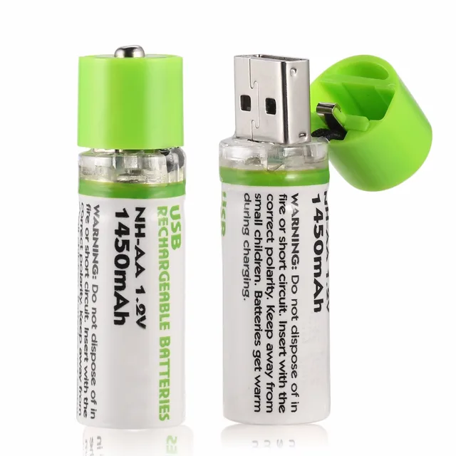 2pcs USB Rechargeable Battery AA 1.2V 1450mAh NI MH Cells Environmental