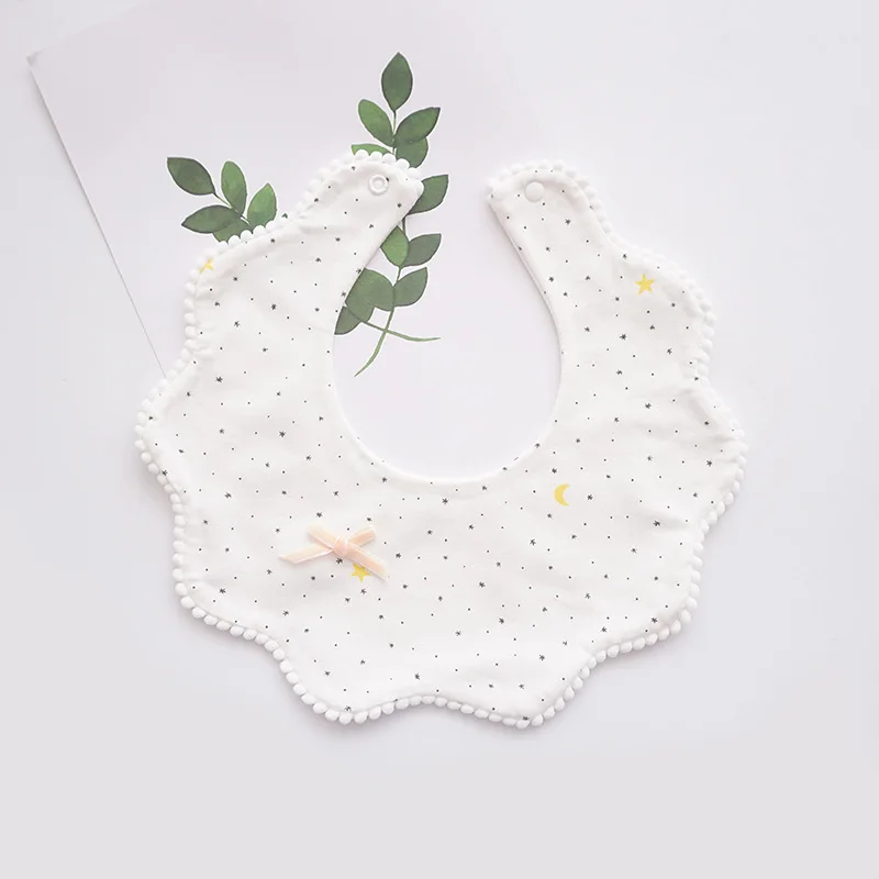 Korean Styple 360 Degree Rotating Baby Bib Cotton Saliva Towel Fake Collar Flower Wavy Saliva Bow Burp Cloth Bibs (3)