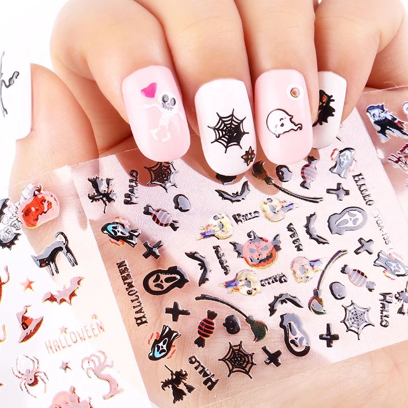 24 листа/лот стикеры 3D на ногти Nail Art 24 мультфильм дизайн для Хэллоуина Маникюр Аксессуары Последние DIY Мода JH280