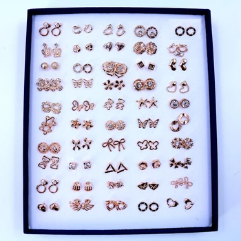 

Free Shipping Factory 50pairs Mixed Design Exquisite Alloy Plated With Gold,Rhodium Mixed Designs In Random Stud Earrings