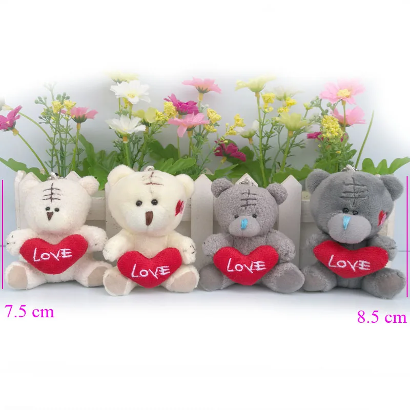 

7.5cm 8.5cm Valentines Stuffed plush Toys teddy bear with heart, soft toys for cartoon bouquets ,plush teddy bear 10 piece/lot