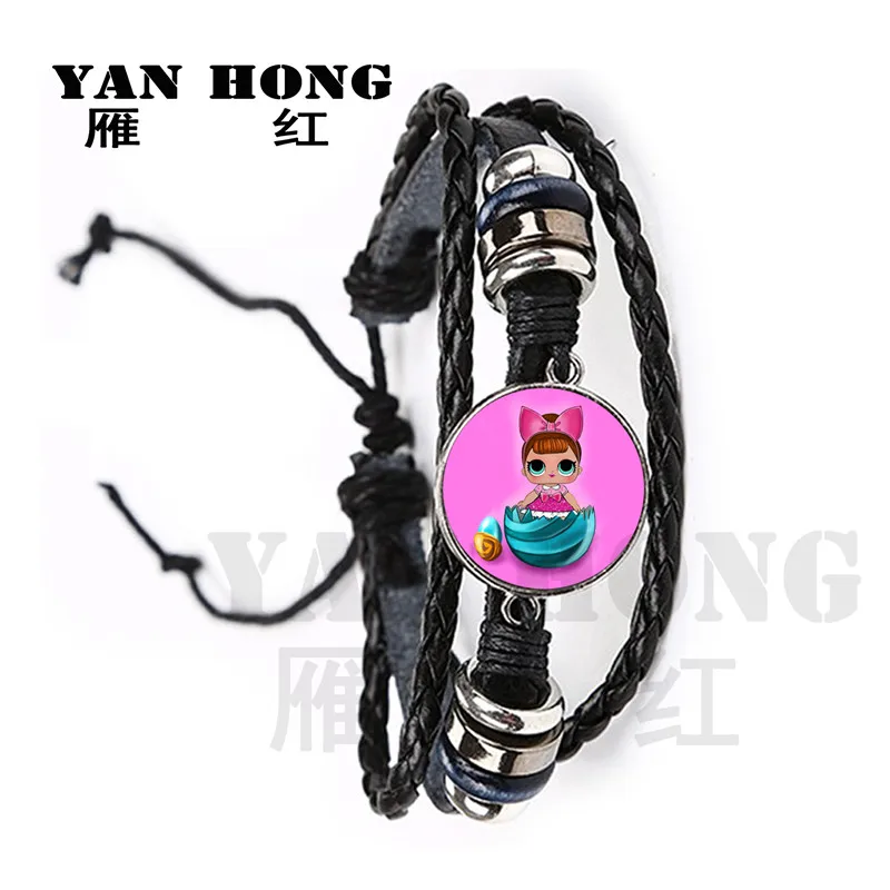 

A doll 2019 Bracelet Cute Baby Flash Princess Skirt Doll 20mm Glass Dome Leather Bracelet Children's Birthday Gift Animation