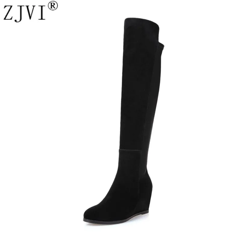 Женские ботфорты из замши и нубука ZJVI черные на осень зиму 2020|leather women shoes|knee boots