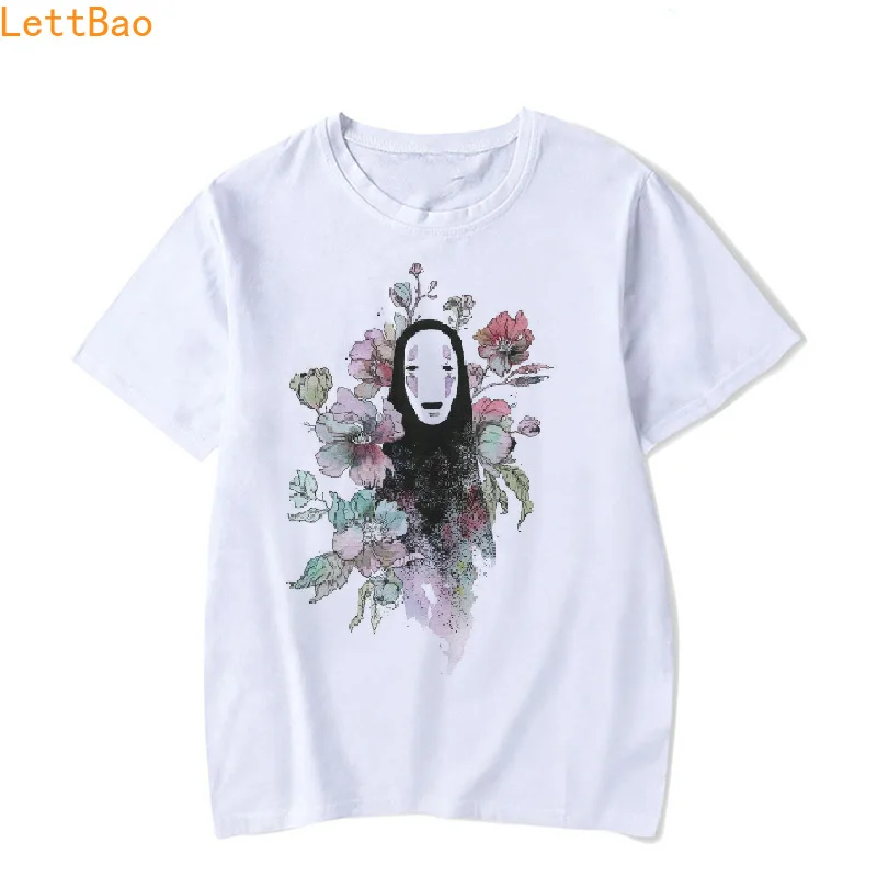 

Miyazaki Hayao Spirited Away t shirt men/women Japanese anime No face male cartoon vogue flwoers print 100% cotton tshirt homme