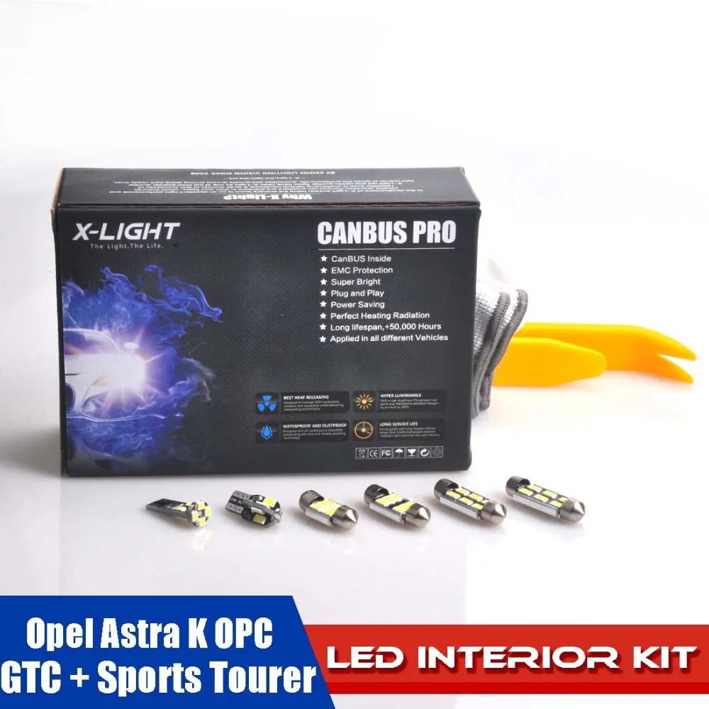 10pcs White Premium LED Full Interior Reading Package for Opel Astra K OPC GTC + Sports Tourer WITH Installation Tools hopstyling 2x white 18 smd led number license plate light module for opel vauxhall astra j sports tourer estate zafira tourer c