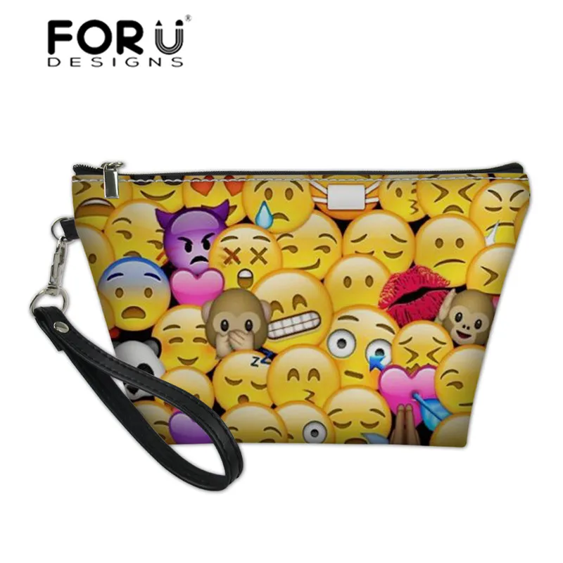 

FORUDESIGNS Funny Emoji Face Printing Make Up Bag Women Large Capacity Organizer Travel Wash Kit Bags for Females Cosmetic Cases