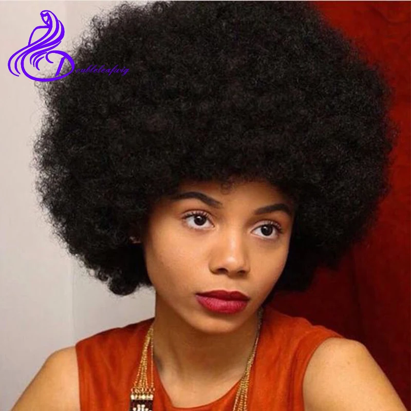 Afro Kinky Curly Glueless Full Lace Human Hair Wigs For Black Women 8A