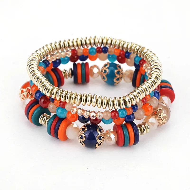

Bohemia All-Match 4Pcs/Set Multilayers Bracelet Alloy Color Acrylic Beads Rope Bracelets & Bangles For Women Pulseira Jewelry