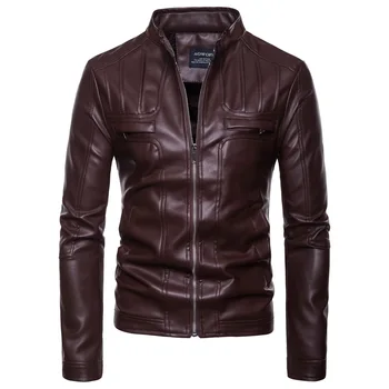 

PU Leather Coat Men EUR Size 2018 New Male Locomotive Vertical Collar Leather Jacket Handsome Leather Jacket Plus Size Outwear