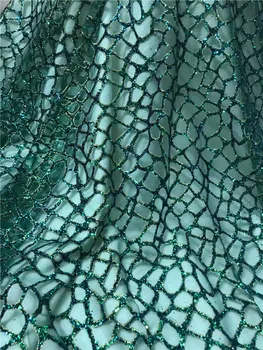 

New fashion green with glitter French tulle textile hot sale net lace fabric for making lady dress UN80(5yards/pc)