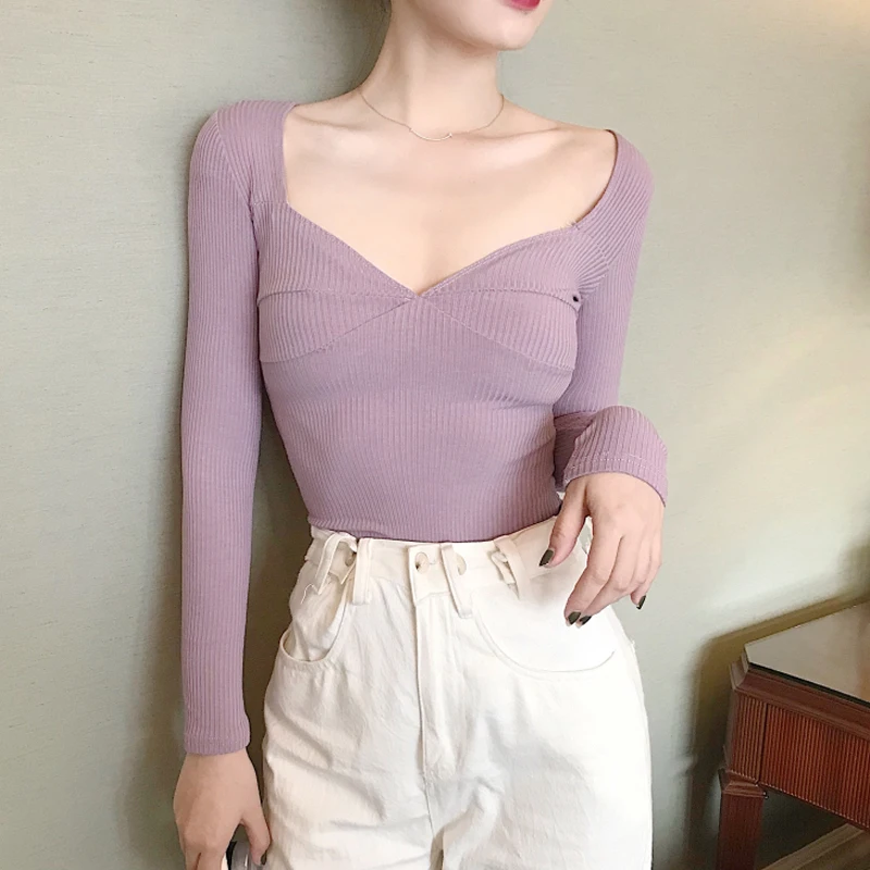 

Sexy Women Slim Top Tees T Shirt Low Cut V-Neck Female Teenage Girls Femmes t-shirt