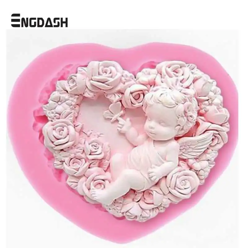 

ENGDASH 1PC DIY Rose Love Shape Angel Baby Cake Silicone Mould Chocolate Fondant Mould Handmade Soap Mould High Quality