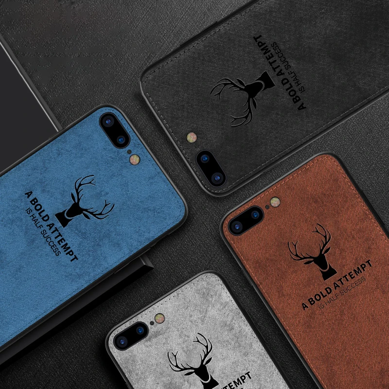 For iPhone 7 8 6 6S Plus X XR XS MAX Cloth Texture Phone Cases For iPhone X XR XS MAX Embossed Deer Pattern Protector Back Cover For iPhone 7 8 6 6S Plus X XR XS MAX Cloth Texture Phone Cases For iPhone X XR XS MAX Embossed Deer Pattern Protector Back Cover