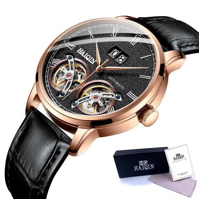 HAIQIN мужские часы для мужчин s часы лучший бренд класса люкс автоматические механические Спортивные часы для мужчин wirstwatch Tourbillon Reloj hombres - Цвет: Gold black-L