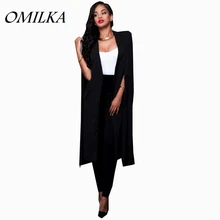OMILKA, осенняя Женская одежда, плюс размер, Длинная накидка, блейзеры и куртки, сексуальный черный, белый, подиумный плащ, длинный рукав, Клубные, вечерние, блейзер