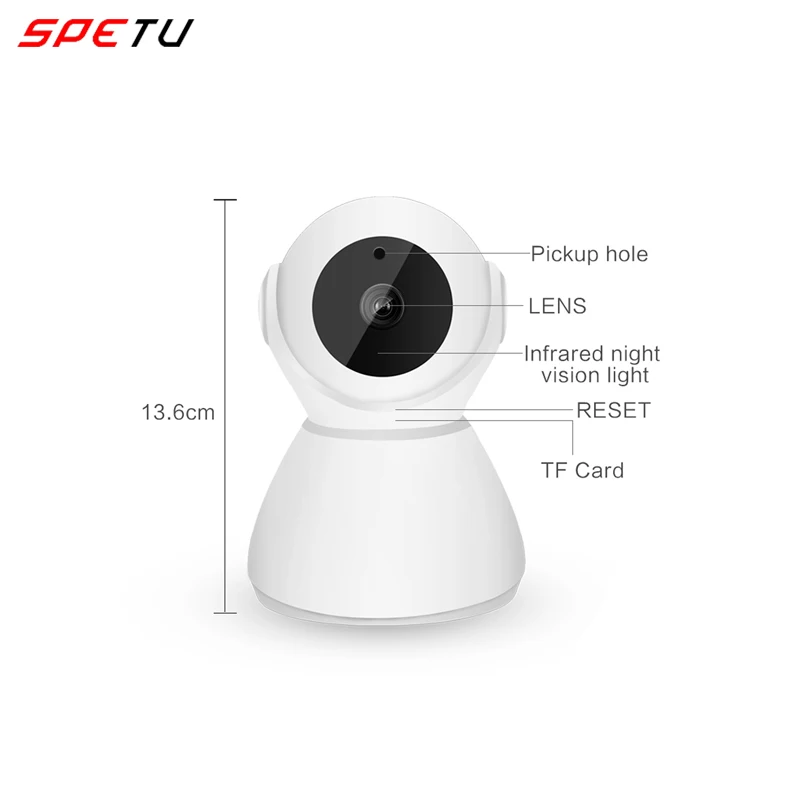 Spetu Smart Camera 2MP IP Camera Camcorder 360 Angle Panoramic Wireless HD 1080P Home Infrared Night Vision CCTV WiFi Camera