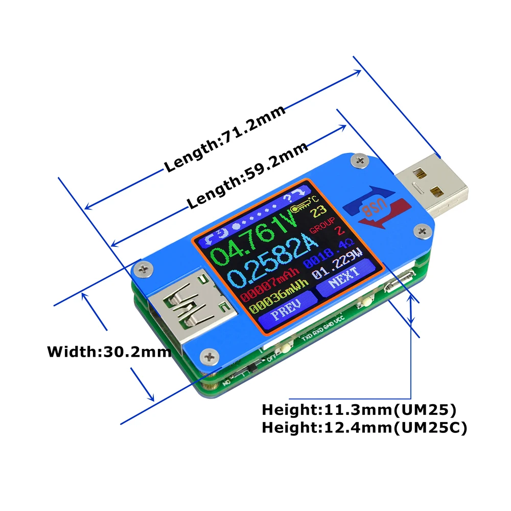 UM25C DC USB тестер Вольтметр Амперметр измеритель напряжения тока Емкость монитор qc2.0 быстрое зарядное устройство батарея банк питания детектор