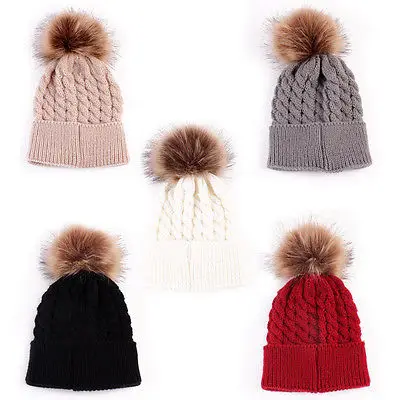 

Newborn Winter Kids Baby Warm Hat Knitted Wool Girl Boy Hemming Crochet Ski 5 Color