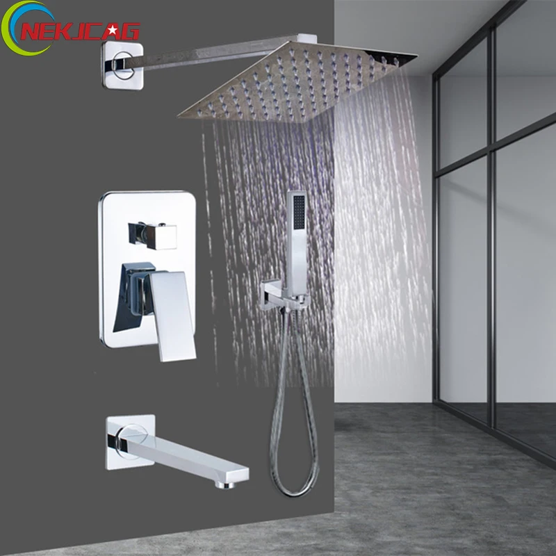 

16" Rainfall Bathroom Shower Faucet Sets 3 Ways Functions Bath Faucet Chrome Finished