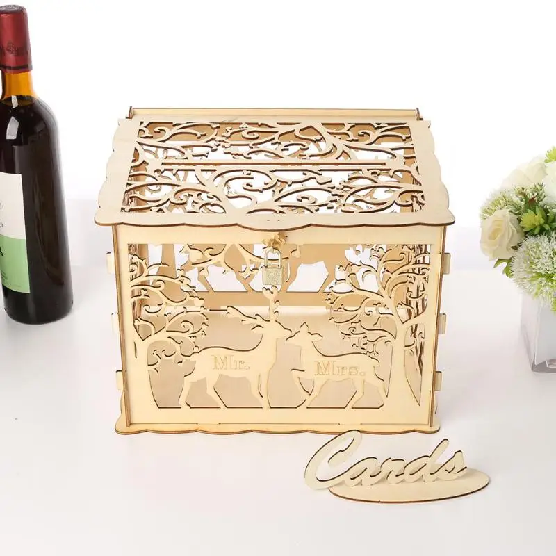 DIY свадебный подарок Любовь цветок Деревянная Карточка Чехол для денег коробка с замком красивое украшение для вечеринок день рождения