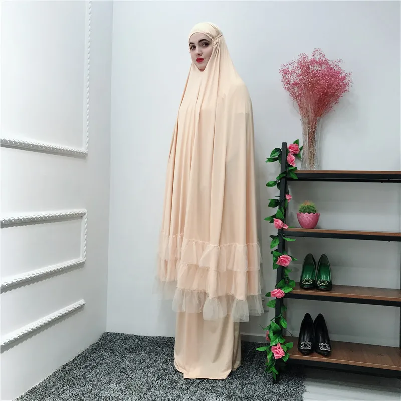 Традиционный мусульманский для молитв абайя платье кружево свободный комплект из 2 предметов головной убор + длинные халаты кимоно Новый
