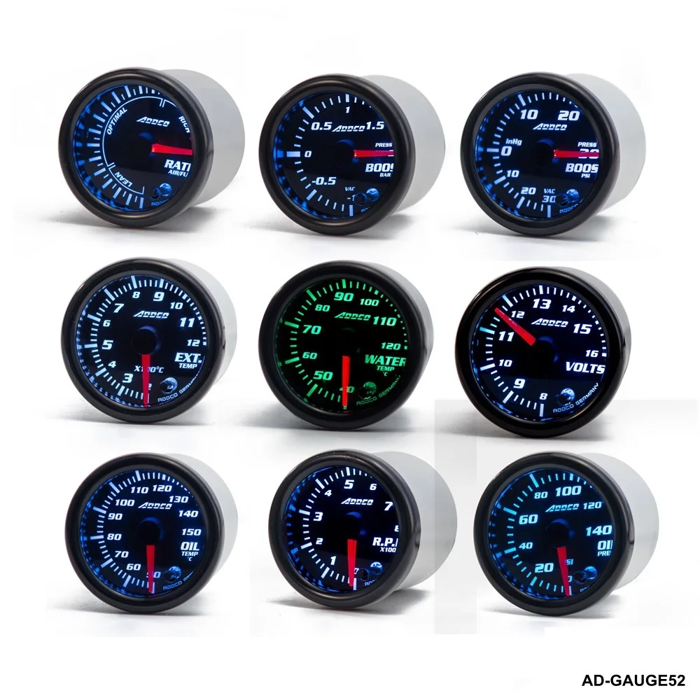 52mm 7 Color LED Car Meter Tachometer Turbo Boost Gauge /Air Fuel Ratio /Volt /Water temp / W Sensor Holder AD-GAUGE52