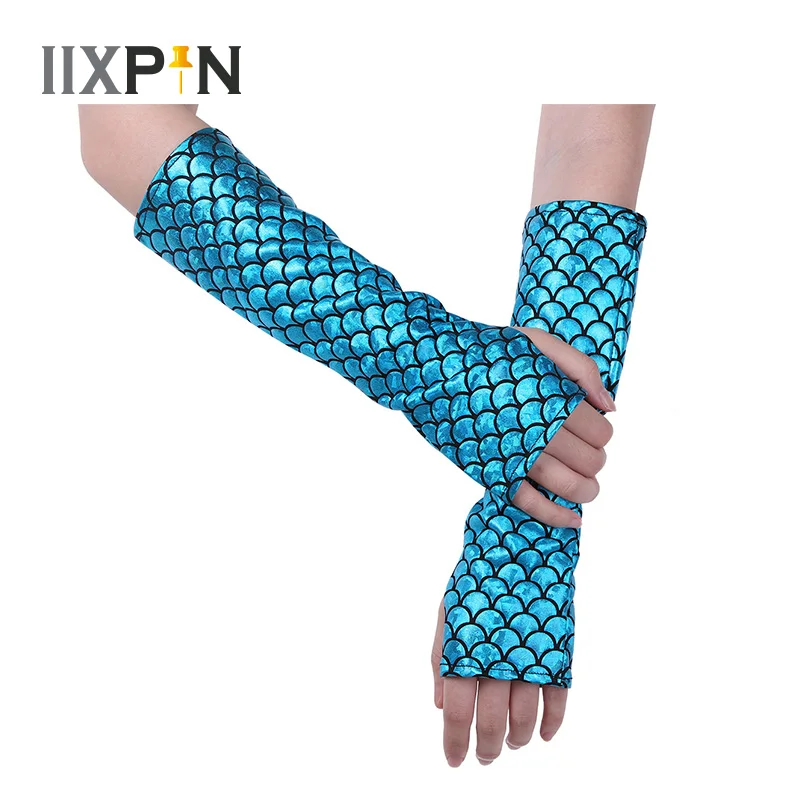 IIXPIN перчатки русалки с рисунком рыбьей чешуи длинные без пальцев рукава для