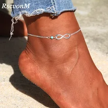 RscvonM новые женские голубой камень горячие летние пляжные лодыжки бесконечные Серебристые цветные ножные браслеты для ног лодыжки браслеты для женщин