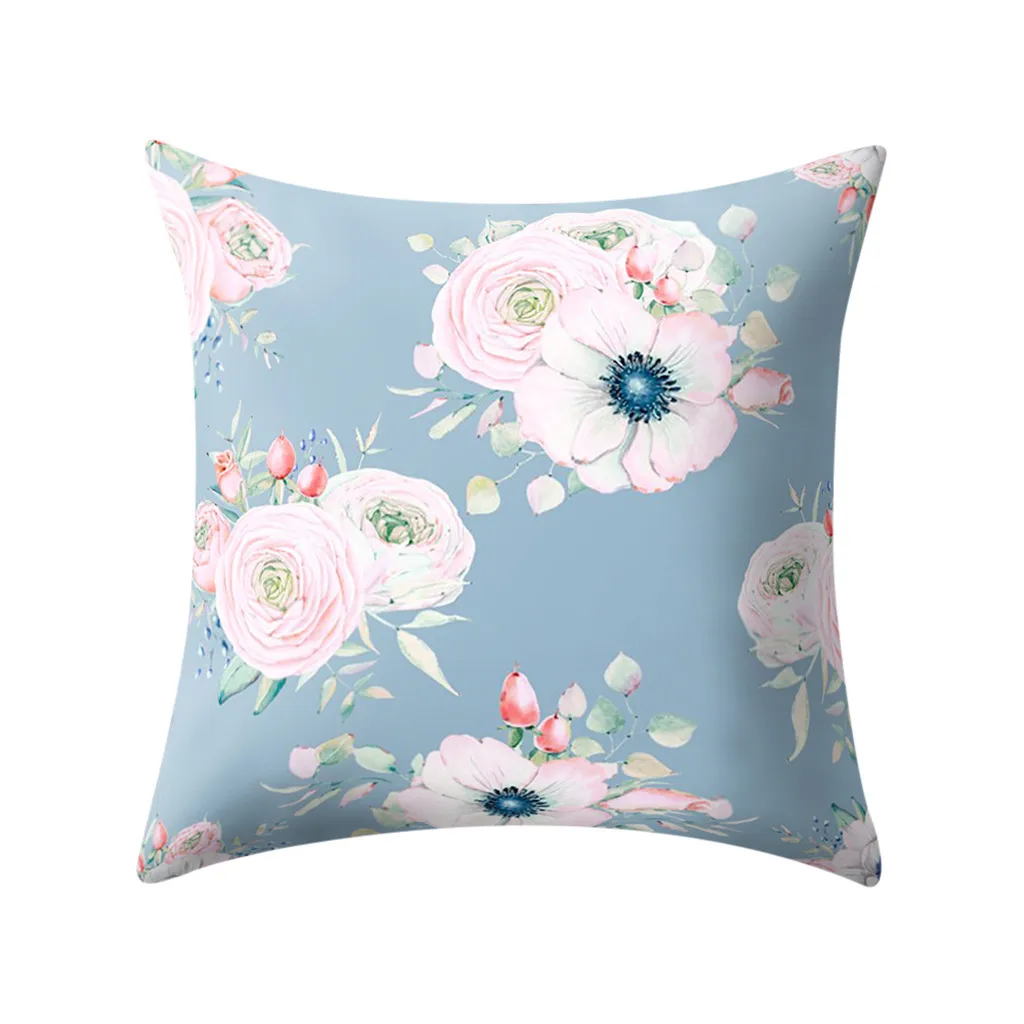 

TENSKE 2019 New Design PillowCase with flower Plant Printed Polyester Multicolor Square Pillow Case Cushion Cover Home Decor 316