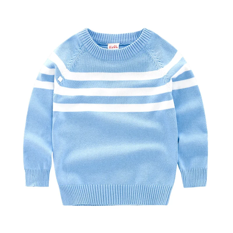Свитер в полоску для мальчиков, тонкая Хлопковая весенняя коллекция года, детская одежда, Детский свитер для мальчиков, пуловер, свитера, детская повседневная одежда для маленьких мальчиков - Цвет: Blue