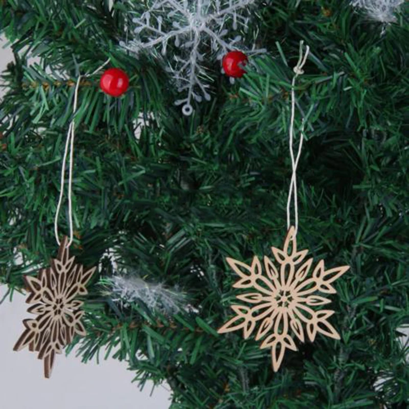 10pcs x Wooden Snowflake Ornaments Christmas Xmas Tree Party Home Hanging Decors