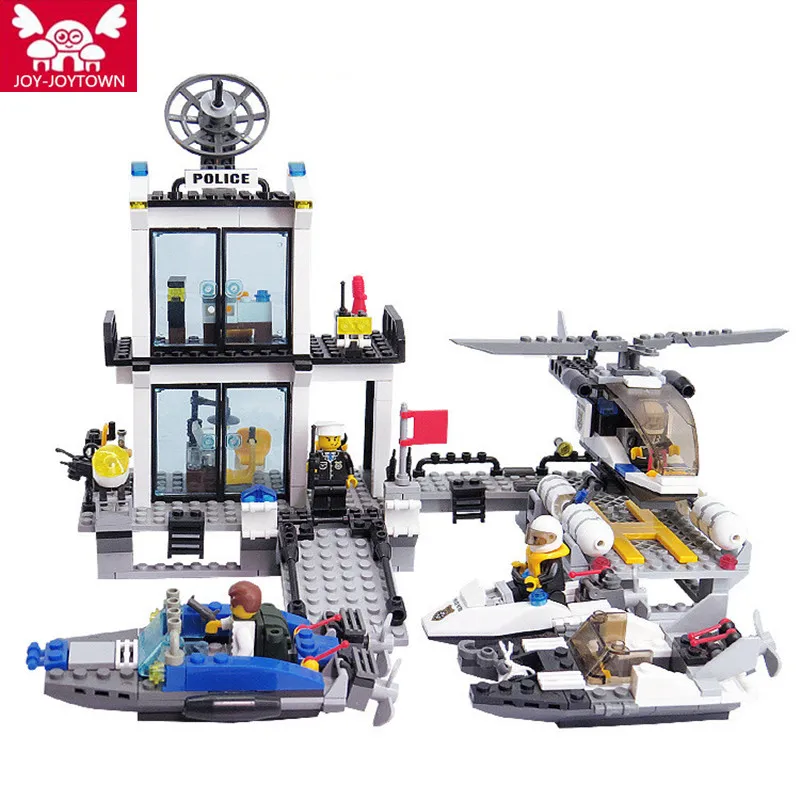 

JOY-JOYTOWN Police Station Blocks Bricks Building Blocks Helicopter Speedboat Educational Education Toys For Children XD14