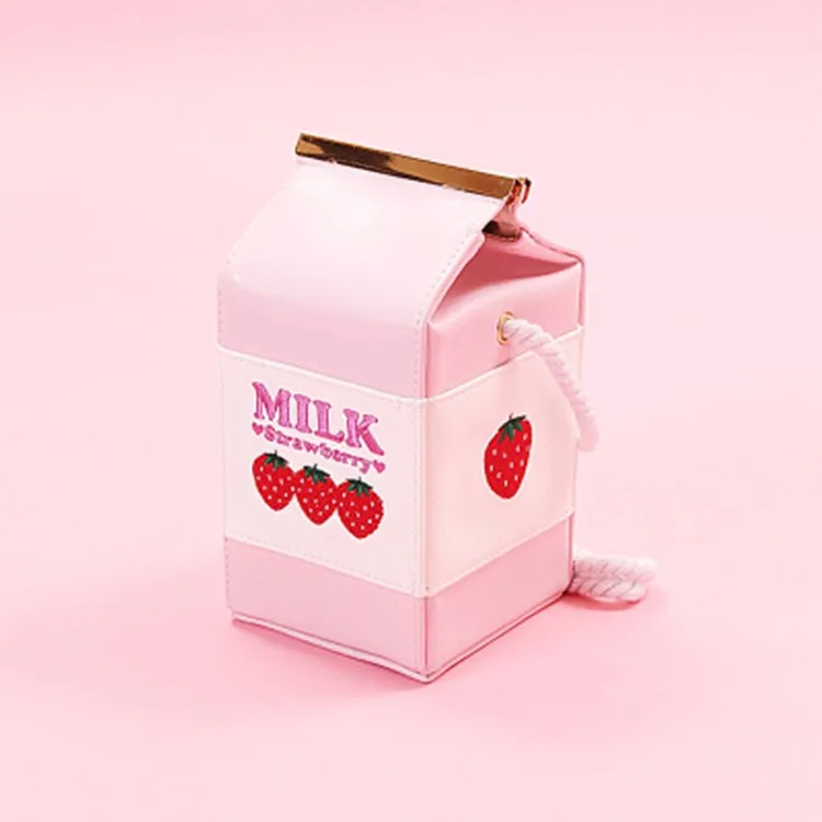 High quality Strawberry Milk Bag Super Cute Milk Box Embroidery