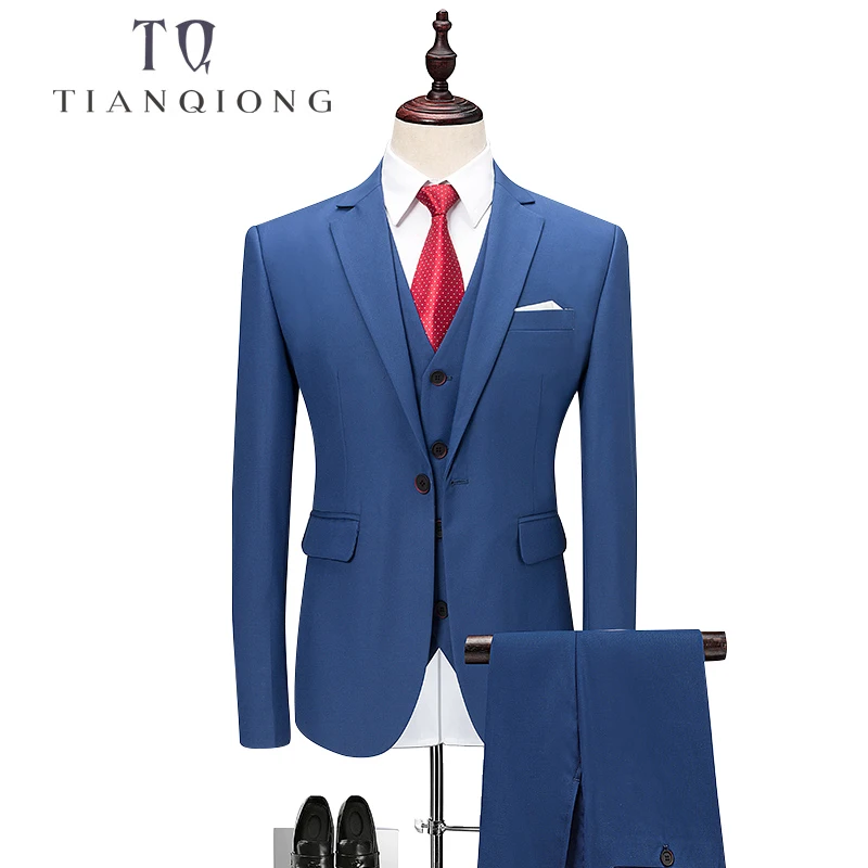

TIAN QIONG 3 Color 3pcs Slim Fit Suits Men Notch Lapel Business Wedding Groom Leisure Tuxedo 2018 Latest Coat Pant Designs M-6XL