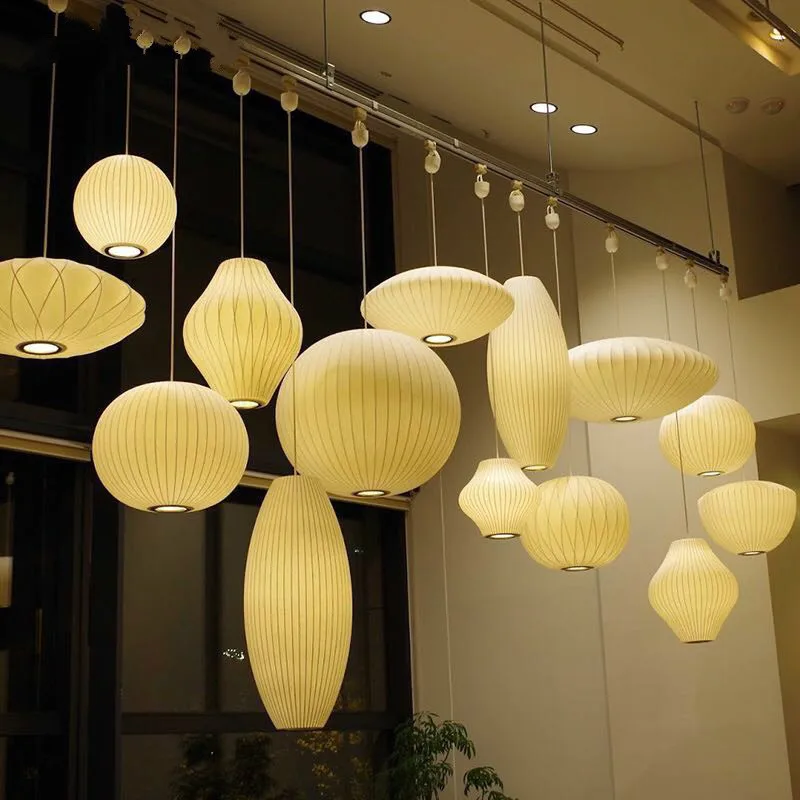 

Modern White Silk Pendant Lights Restaurant Bedroom Suspension Lamp Creative Window Art Single Head Lamp Pendant Lighting PA0363