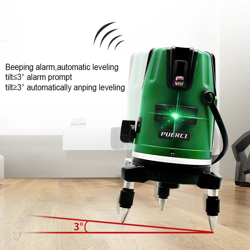PUERCI P41G 5 Lines Lithium Battery Green Laser Level Self-Leveling 360 Horizontal And Vertical Outdoor Mode With Receiver