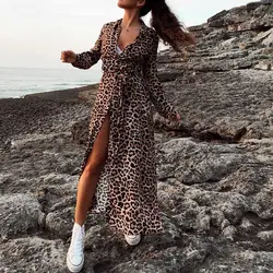2019 новое летнее модное леопардовое женское платье с v-образным вырезом длинное платье сексуальное для ночного клуба Сплит Макси платье