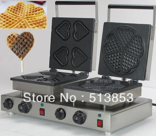 

High Quality Doulbe-Head Electric Heart Waffeleisen + Heart Shape Waffle Maker Machine Baker