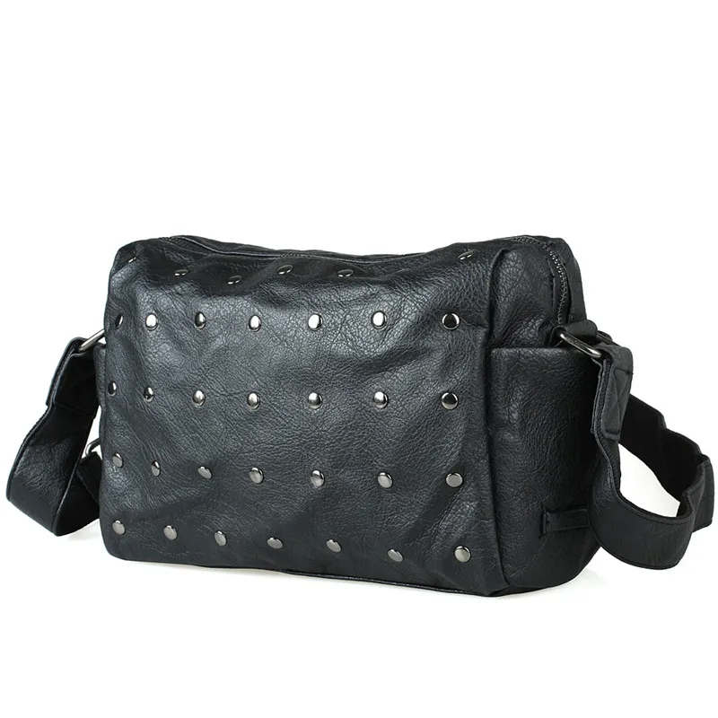 

Studded punk style black shoulder bag chest bag rivet men's messenger bag Student casual cross-package shoulder handbag