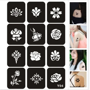 

200pcs Airbrush Glitter Tattoo Temporary Tattoo Stencil Hollow Xmas Drawing Tattoo Flower Cartoon Design DIY Body Art Template