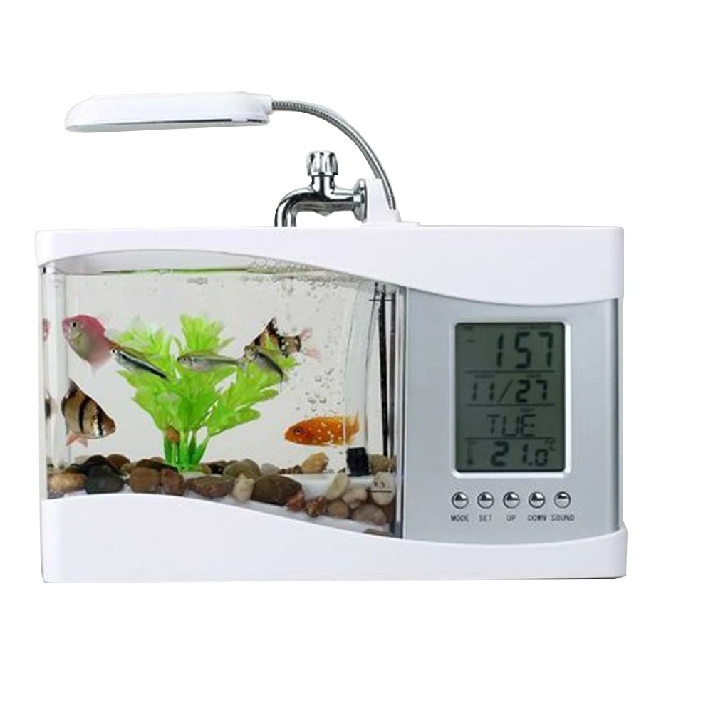 

Home Decor Gift LED Light Fish Tank LCD Display Multifunctional Timer Mini Desktop Lamp With Calendar Clock USB Alarm Aquarium