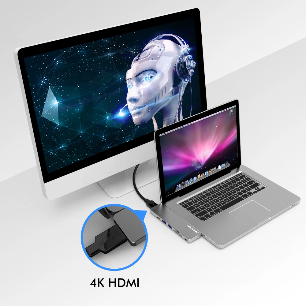 Wavlink портативный usb-хаб с двумя портами USB C к HDMI адаптер 4K видео usb 3,0 концентратор Тип C 7 в 1 с TF SD слот PD для MacBook Pro