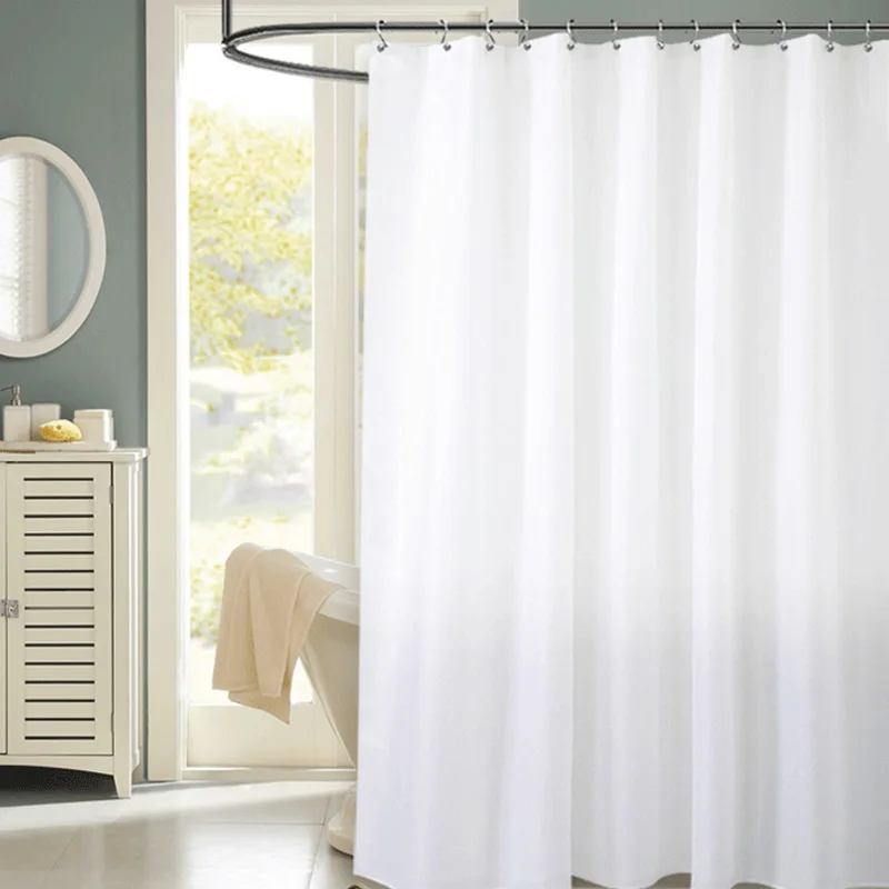 Online Europäischen Weiß Dusche Vorhang Einfarbig Polyester Stoff Dicke Wasserdichte Vorhänge Mold Einfache Bad Set Partition Vorhang
