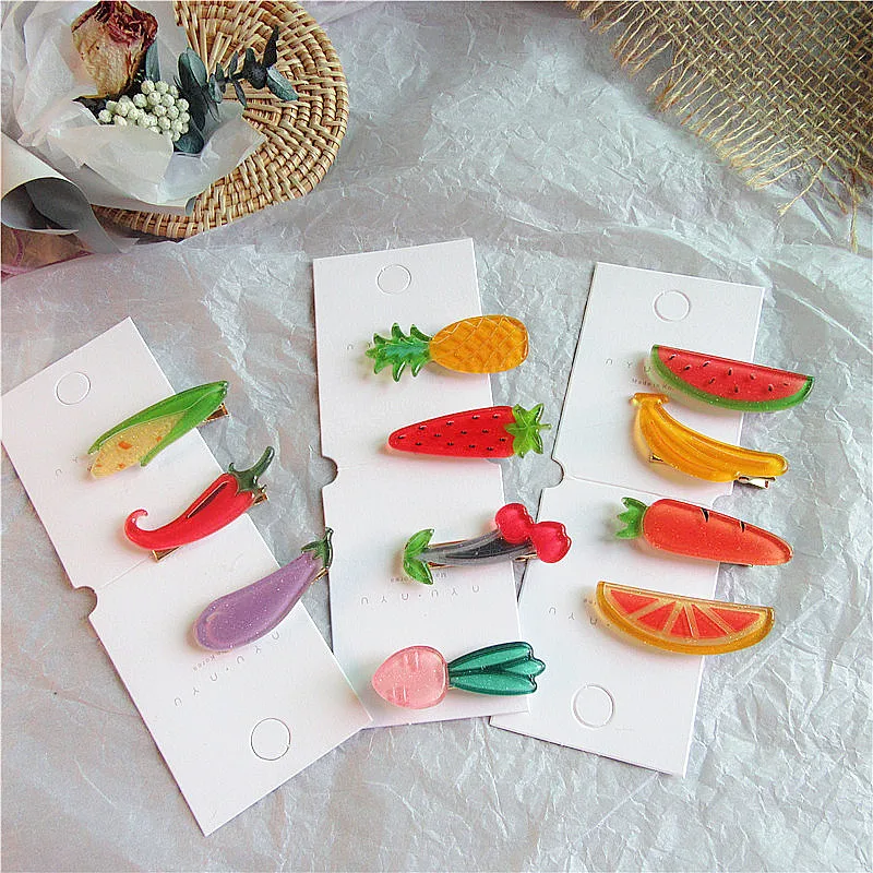 Korean Simple Cute Children's Headdress Fashion Beautiful Colorful Fruits Vegetables Hairpins for Girl Princess Hair Accessories